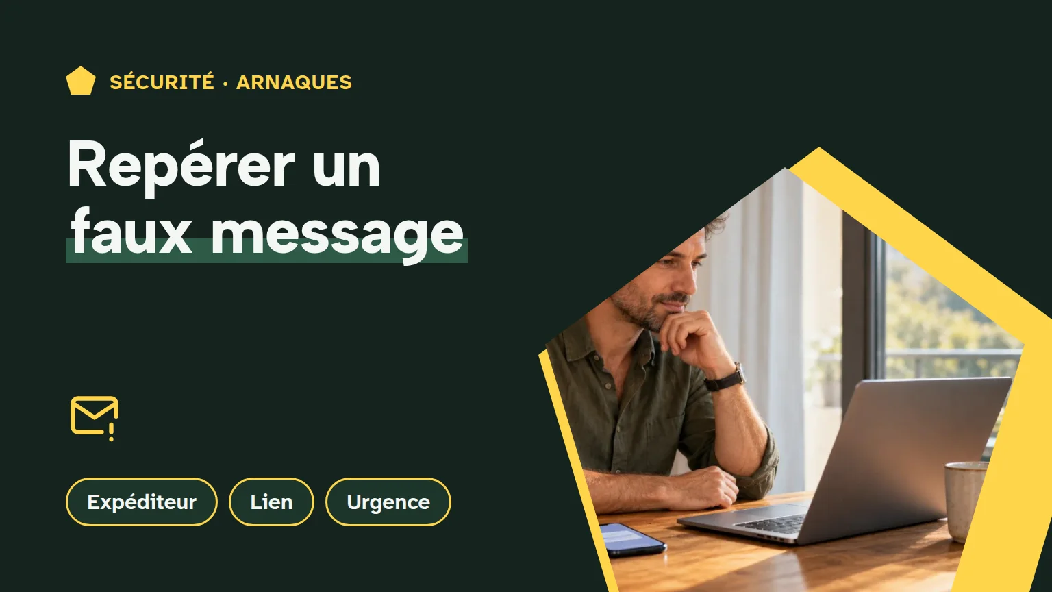 Couverture « Repérer un faux message » : un adulte compare une demande reçue sur son téléphone avec son espace personnel sur ordinateur.